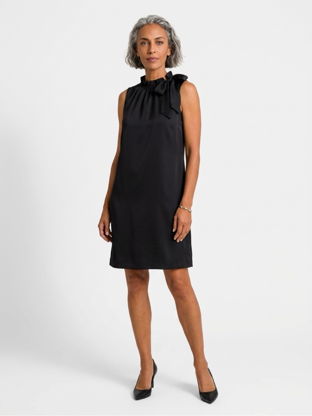 J. Crew Sleeveless Black Tie-Neck Shift Dress - Women